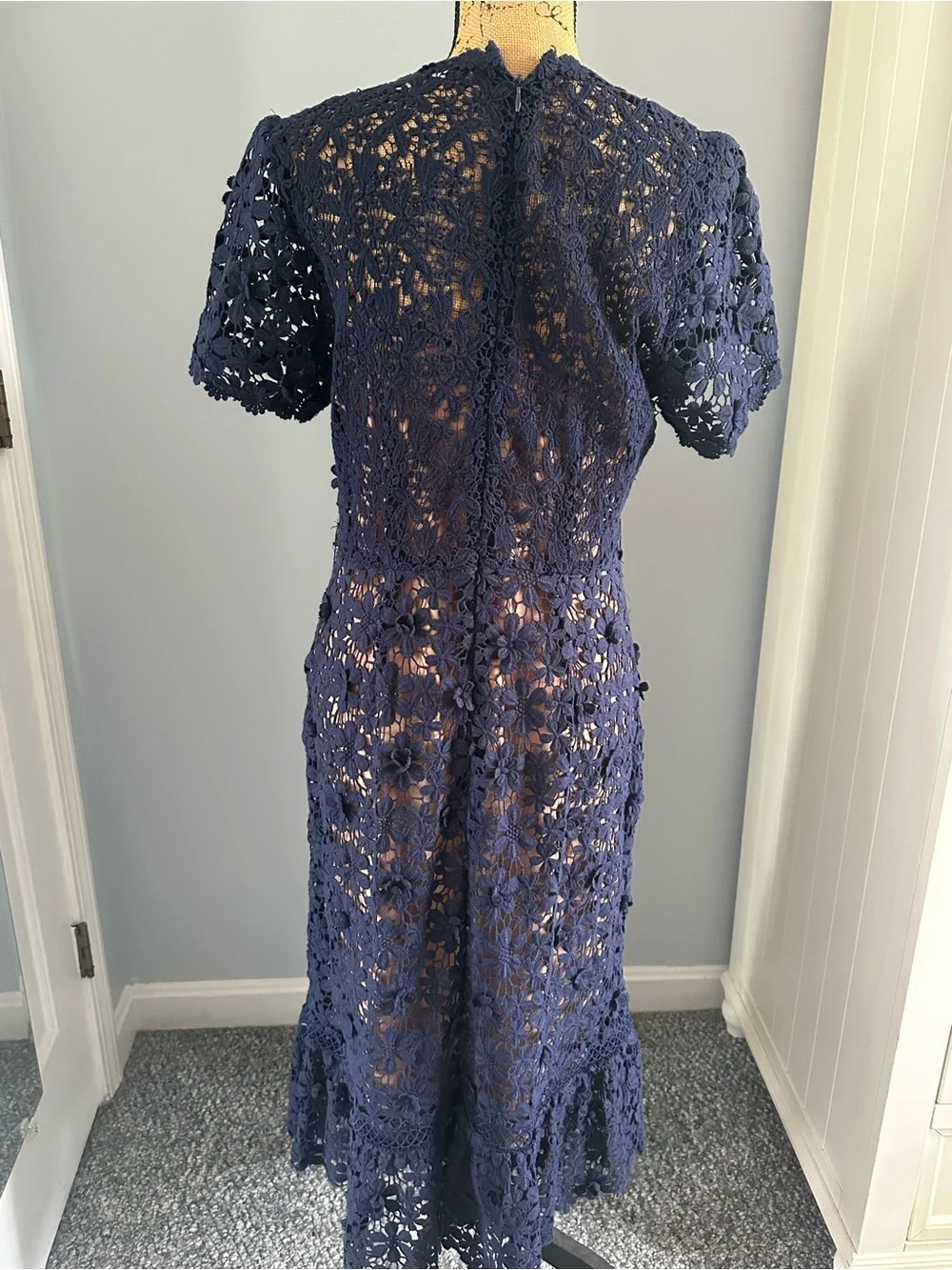 Michael Kors Navy Crochet Floral Midi Dress